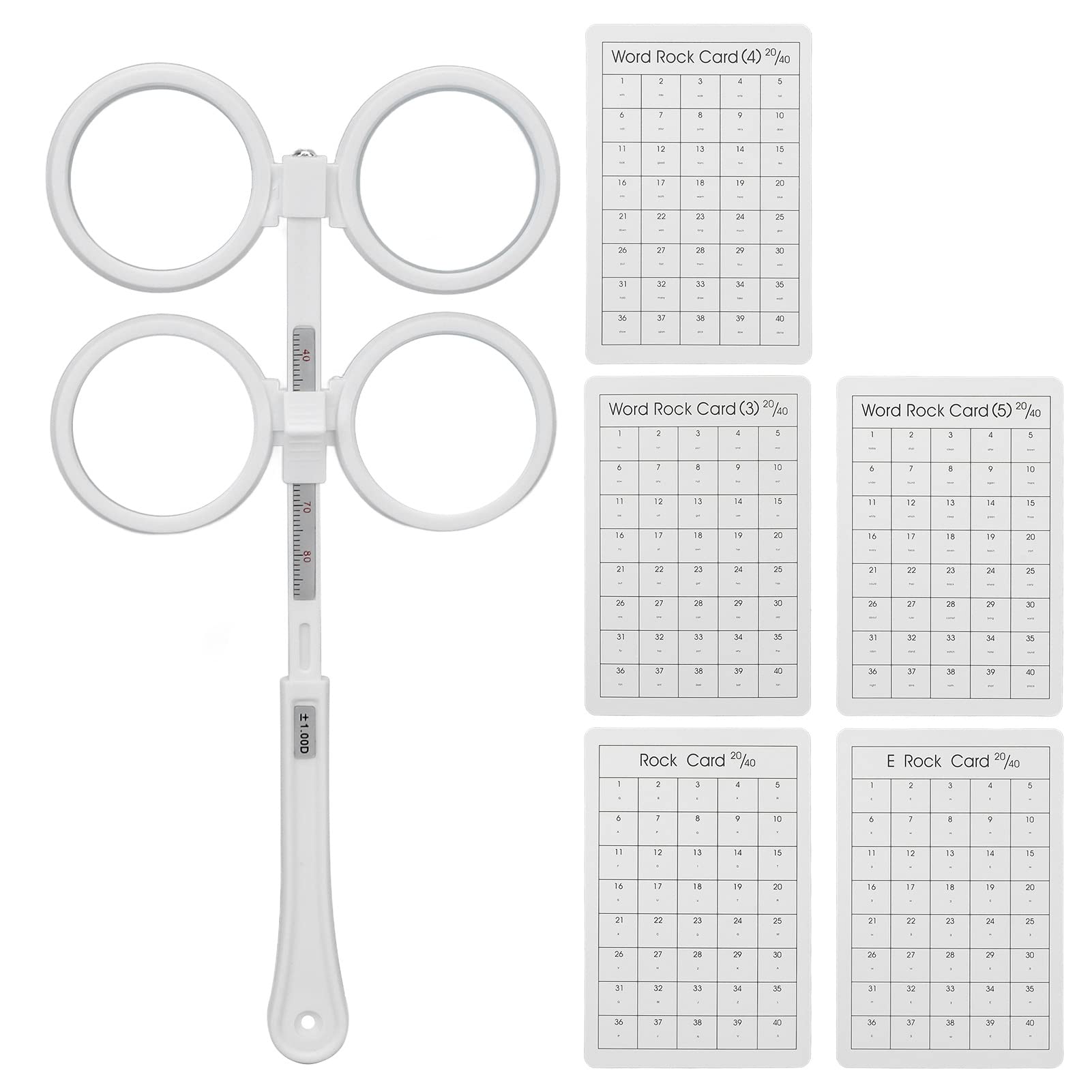 Sonew White Optical Flipper Plastic Adjustable Optometry Flip Lens, 5 pcs Vision Test Card, Use for Near Vision Amblyopia Confirmation Test(±100)