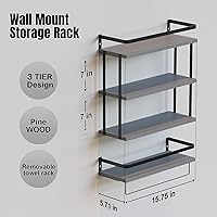 Vista 42 de Juego de 2 estantes flotantes montados en la pared de 3+1 niveles, estante de pared de madera rústica con marco de metal, estante de almacenamiento