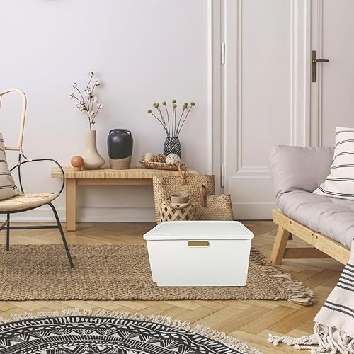 Miniatura 9 de Caja de almacenamiento de plástico portátil con tapa, contenedor organizador mediano y ancho para suministros para el hogar, contenedor multiusos