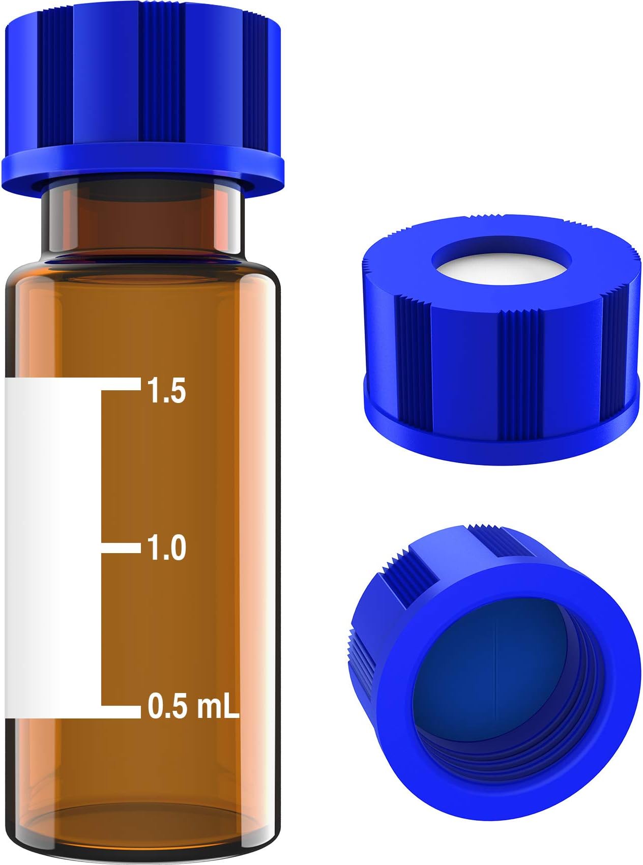 Autosampler Vials 2mL, HPLC/GC Sample Vials, with Writing Area and Graduations, 9-425 Screw Cap, Blue PTFE & White Silicone Pre-Slit Septa, 100 PCS