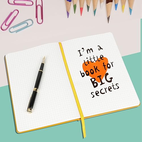 Miniatura 5 de Cuaderno cuadriculado con diseño de viñetas, cubierta de cuero amarillo, 8.3 x 5.7 pulgadas, 160 páginas, papel de 3.53 ozm, tapa dura con bolsillo