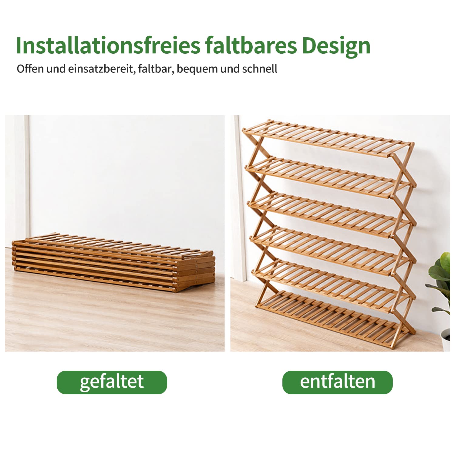 aleawol Zapatero plegable de bambú con 3 niveles, zapatero pequeño portátil de bambú, sin instalación, organizador de zapatos para salón, pasillo y vestidor (50 x 25 x 39 cm)
