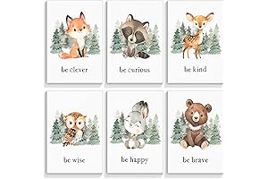 Woodland Creatures Nursery Decor - 6-Piece Unframed Canvas Wall Art