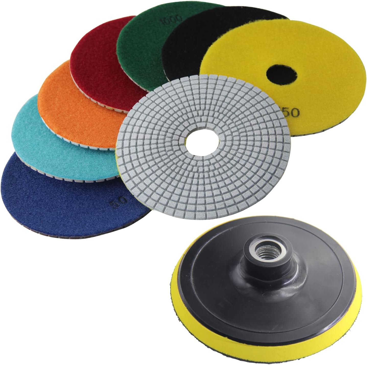 Easy Light 6 Inch Diamond Polishing Wet Pads 7 PCS + 1 Backer for Marble Granite Concrete Stone