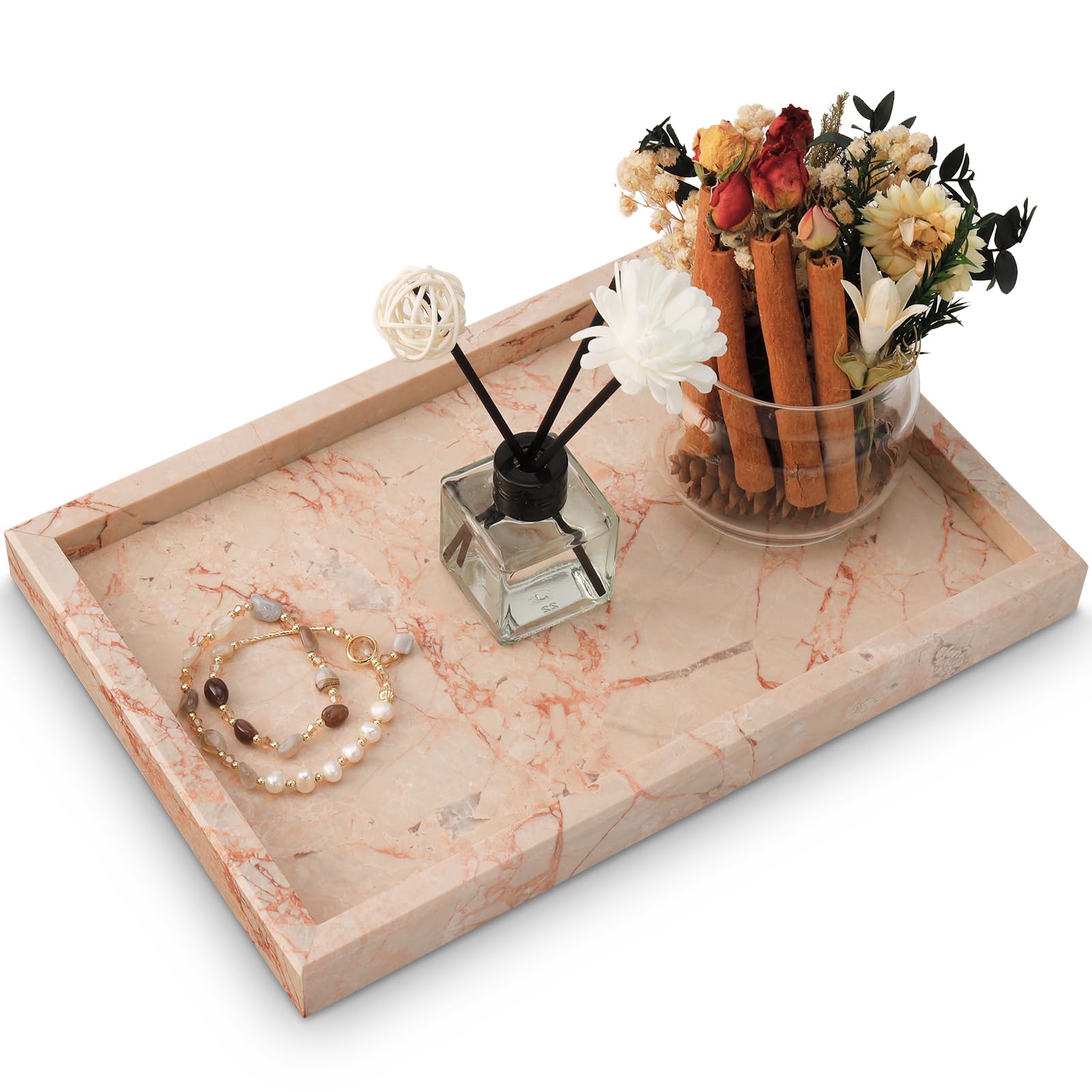Plateau en marbre rose véritable 30x20 cm luxe pour comptoir chic