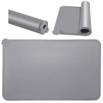 Kmeivol Pet Food Mat, Cat Food Mat, Silicone Cat Bowl & Dog Mat for Food and Water, Non-Stick & Waterproof Dog Food Mat, Raised Edges Dog Bowl Mat to Stop Food Spills on Floor (18.5