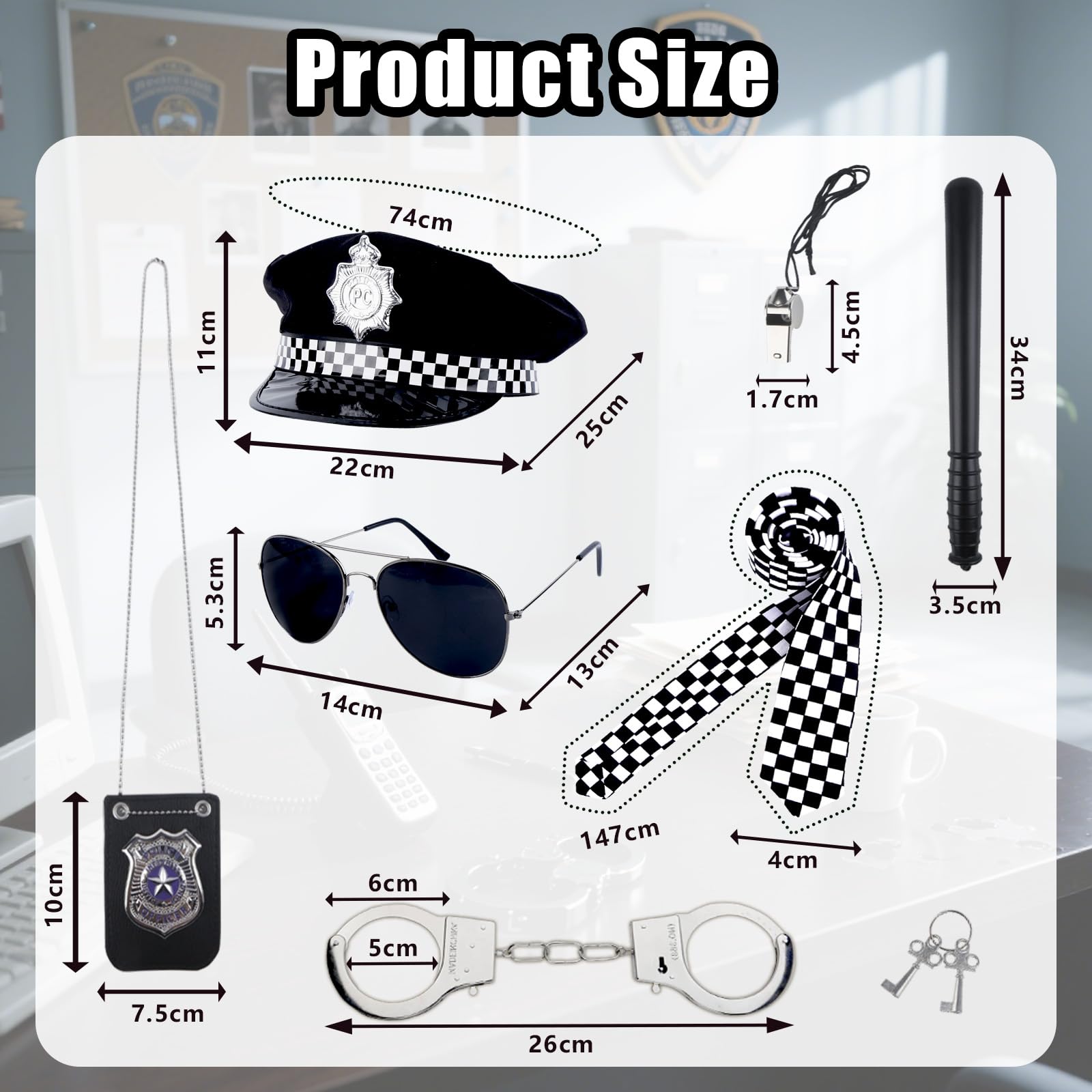 Kitimi Police Accessories, Police Costume-Hat, Handcuffs for Women Halloween Costumes for Women & Men - Image 2