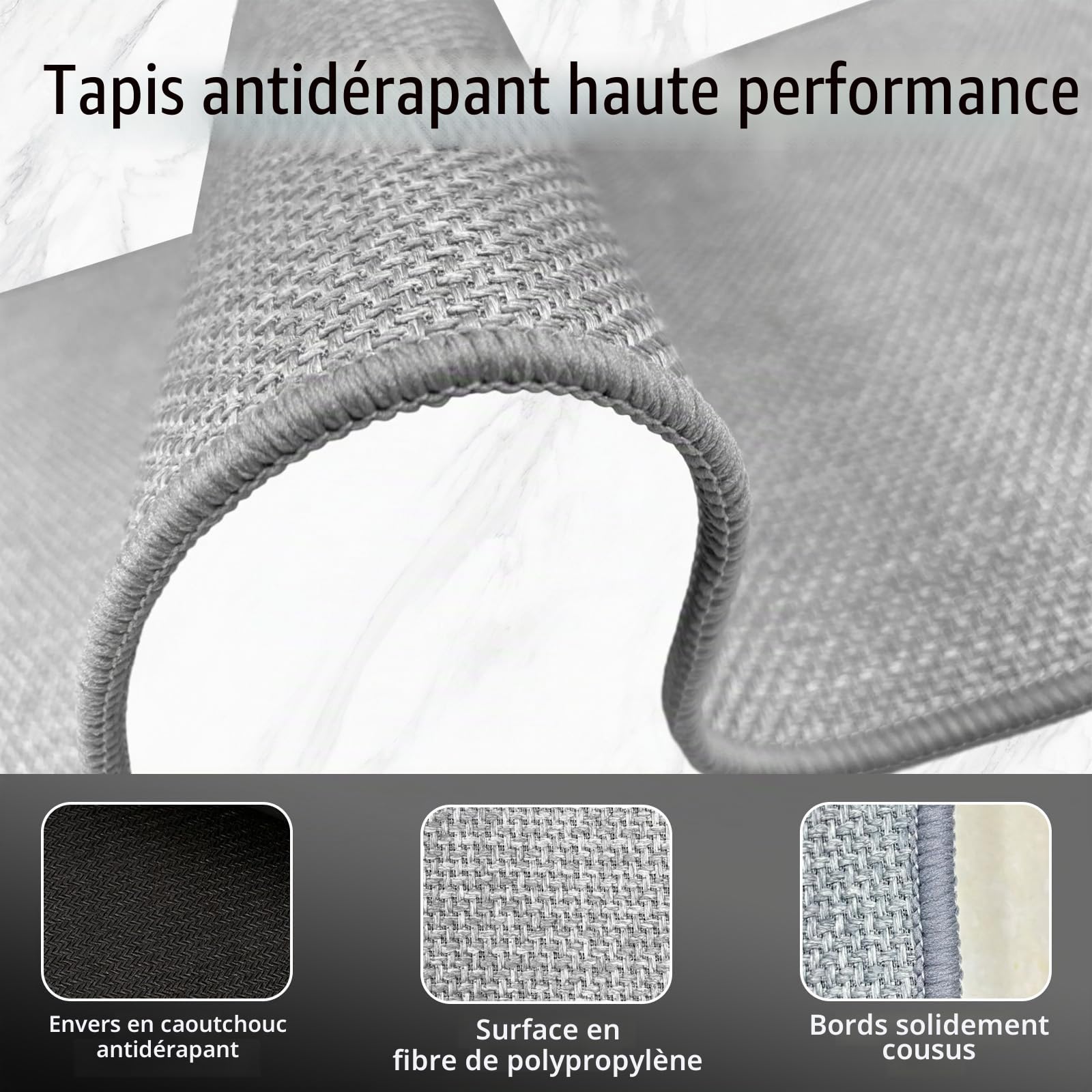 Tapis de Cuisine Antidérapant en Caoutchouc, Tapis Antifatigue Lavable Devant Évier - Imperméable et Résistant à l'huile pour Salle de Bain, Buanderie, Couloir (Gris, 43.5x120)