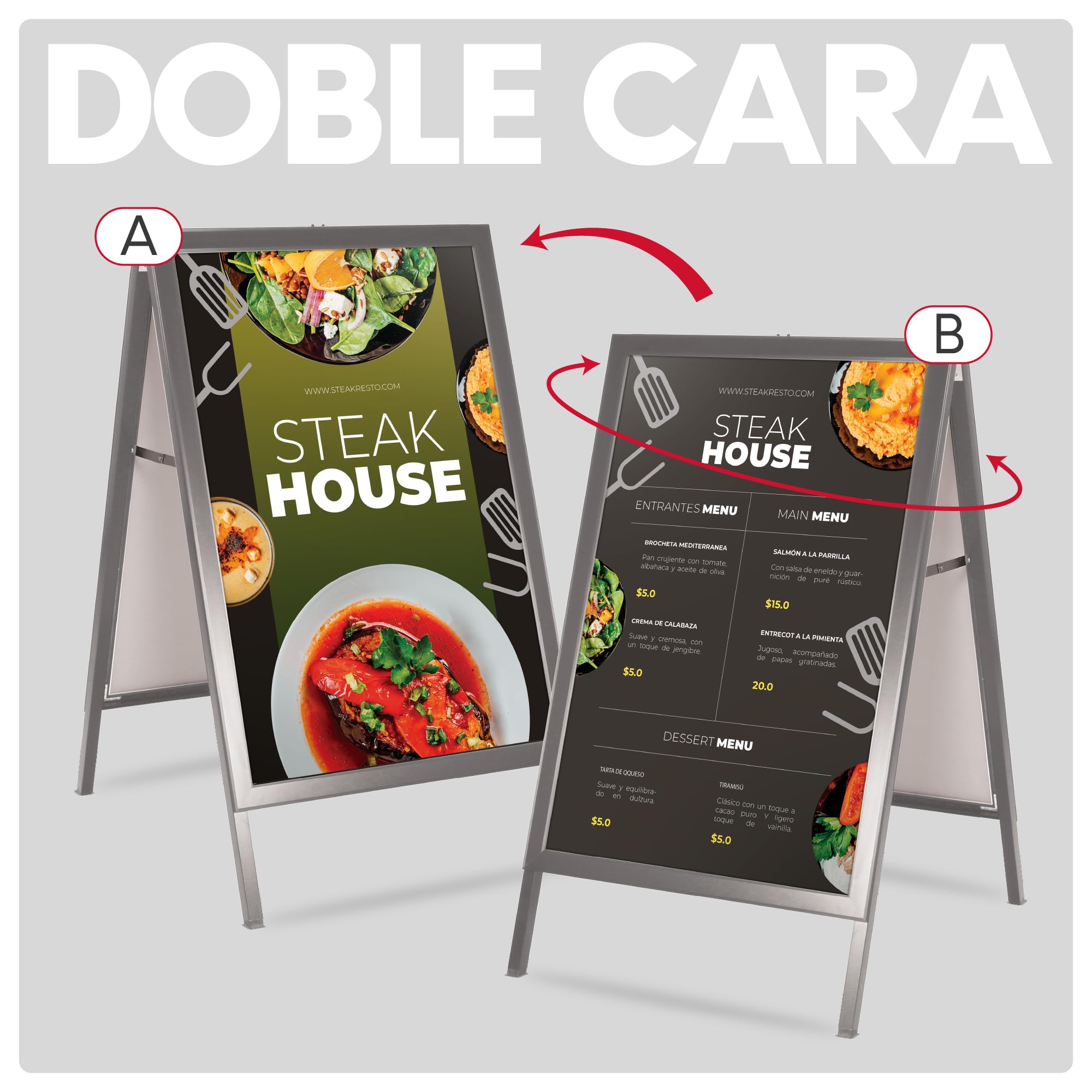 Caballete para Panel Publicitario uso interior y Exterior | Porta Carteles de Aluminio Doble Cara, Soporte para Carteles Plegable | Expositor de Anuncios Doble Cara | 700x1000mm
