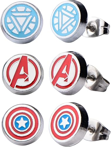 Marvel Comics - Aretes redondos de acero inoxidable con licencia oficial de Avengers unisex talla única Esmalte