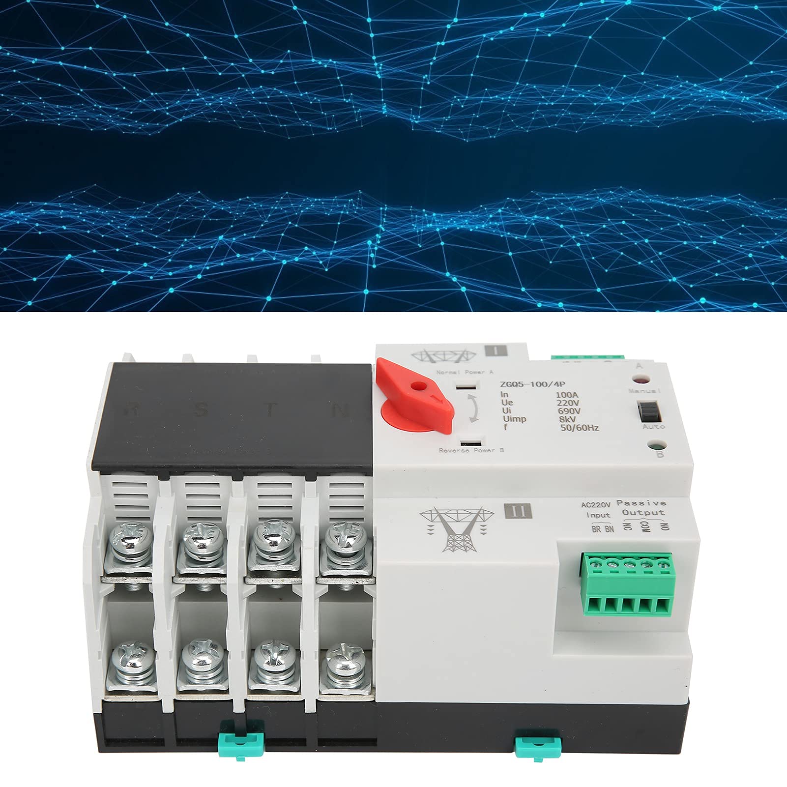 4P 220V Switch di Trasferimento, Commutatore di Trasferimento in Plastica Ignifuga Controllore Dell'interruttore di Trasferimento Automatico a Doppia Alimentazione ZGQ5-100