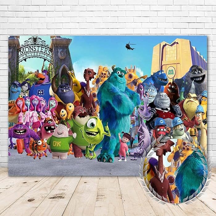 Buy Monster Inc Backdrop Birthday 5x3 Pink and Green Monster Inc