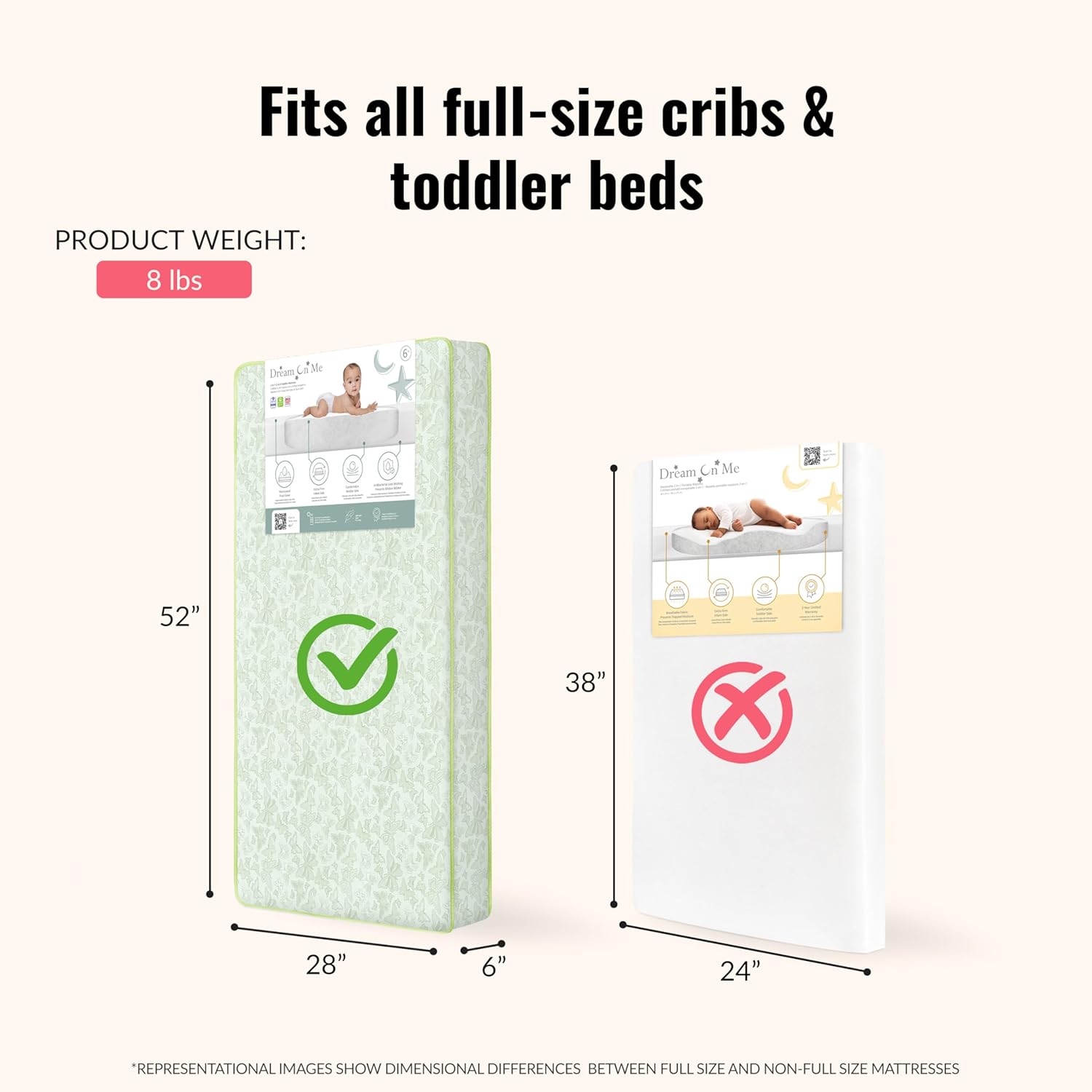 Dream On Me Little Butterflies 6 Inch 2 in 1 Fiber Core Crib and Toddler Bed Mattress|Extra Firm|6” Fiber Core|Lightweight|Waterproof Cover|15 year warranty|Reversible Design|Infant and Toddler Use