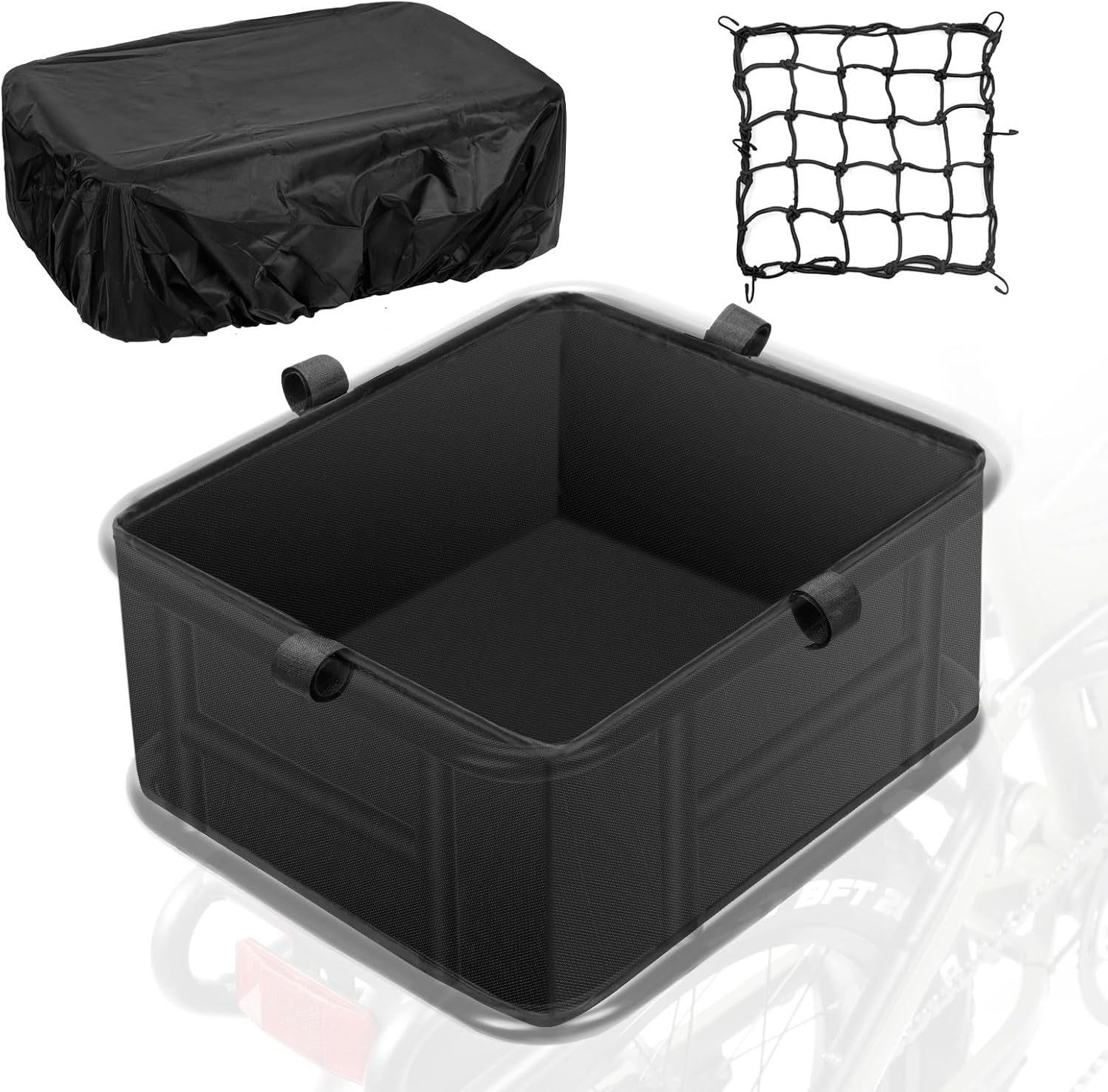 PIREKZUNT Basket Rear Liner with Waterproof Cover and Adjustable Cargo Net, Heavy Duty Thickened Basket Liner Rear Bicycle Basket Liner Accessory Fits Most Bikes and E-Bike