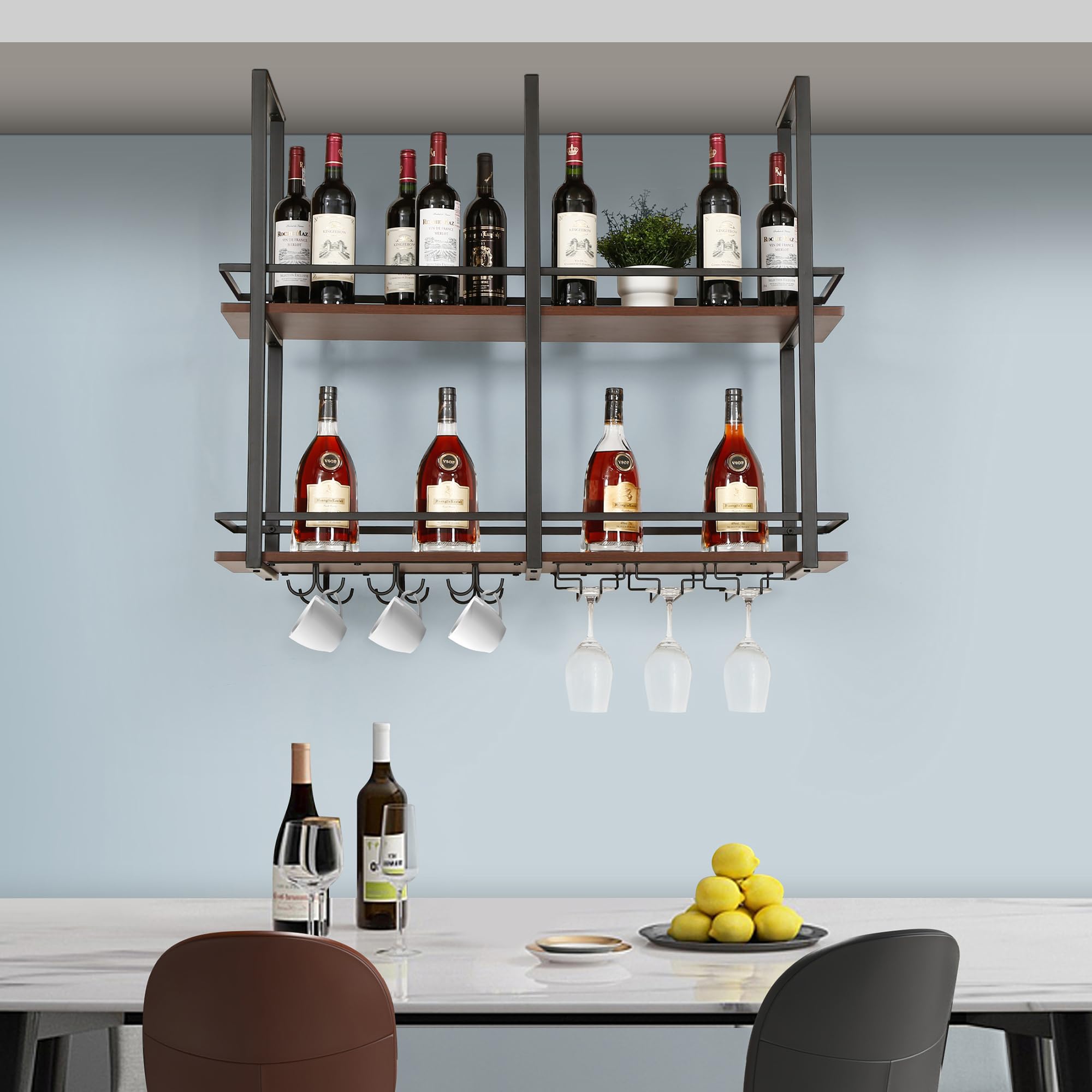 [en.casa] Weinregal Hubro 100 x 30 x 85 cm Schwarz/Walnussoptik