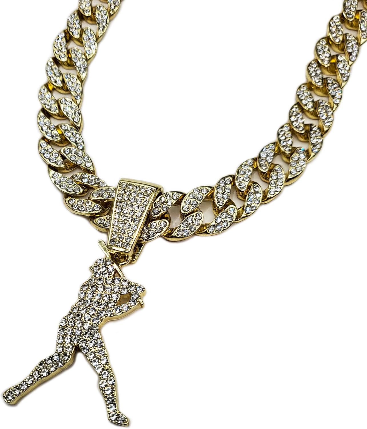 Baseball Hitter Pendant & 15mm 16" 18" 20" 24" 30" Iced Bling Cuban Chain Hip Hop Style Necklace Jewelry Sports Man