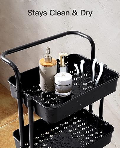 Miniatura 7 de Pipishell Carrito rodante de 3 niveles con ruedas, organizador de metal con 3 tazas colgantes y 4 ganchos, organizador de carritos de arte para