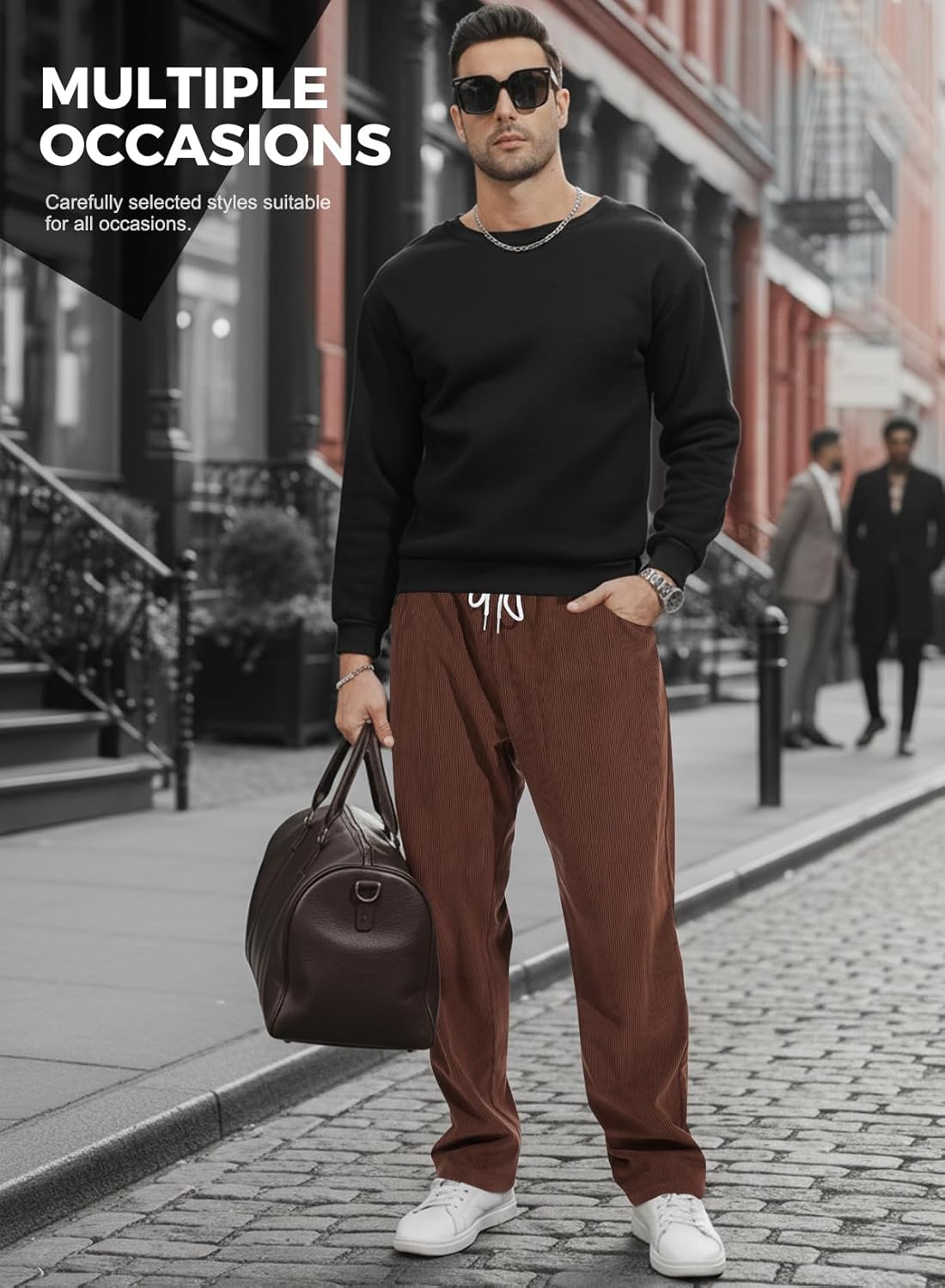 Mens Corduroy Casual Pants Joggers Cargo Pants Drawstring Elastic Waist Baggy Sweatpants with Pockets - Image 7