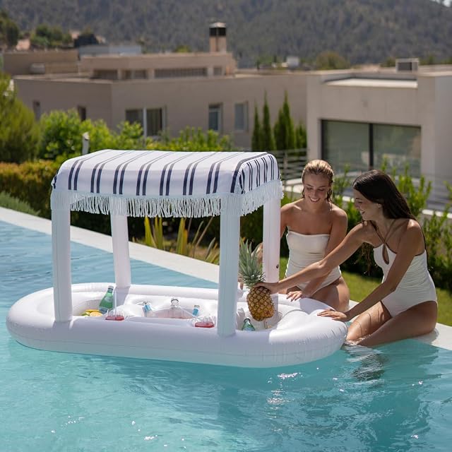 Foto 3 de 8 de Flamingueo Flotador Bebidas Piscina - Colchoneta Piscina - 4 Posavasos - Tres Compartimentos - con Toldo