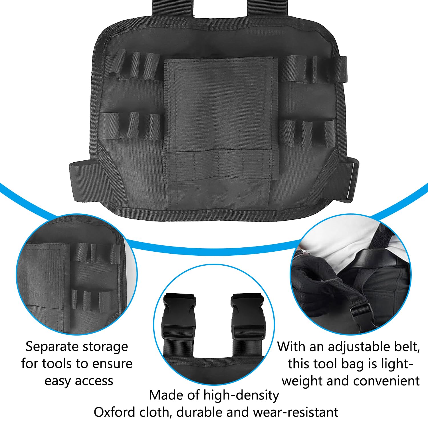 Cintura Porta Attrezzi Da Coscia - Marsupio In Oxford Nero, 25x18cm, Multiple Tasche, Regolabile - Foto 8