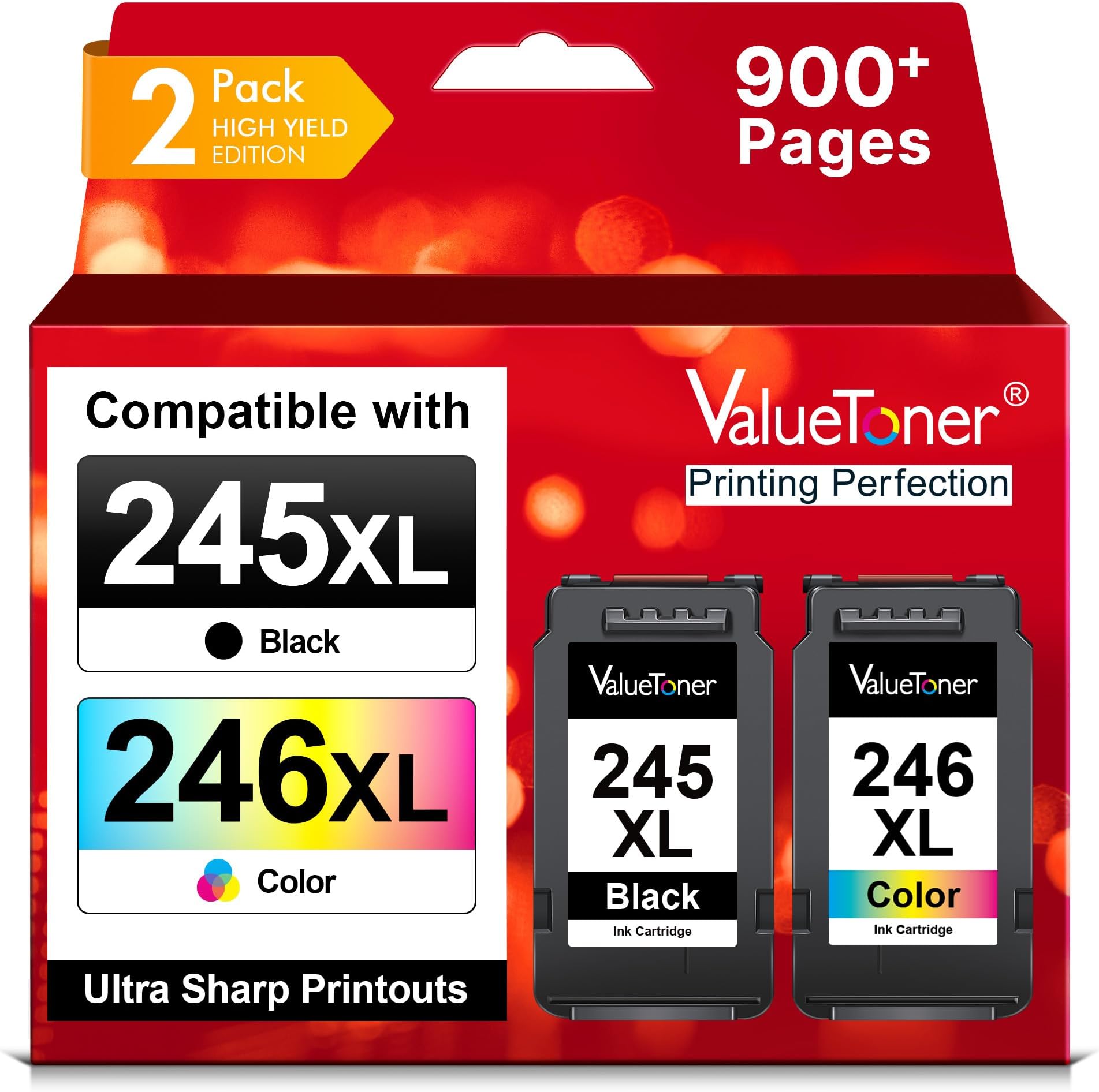 Valuetoner 245XL Ink Cartridge Replacement for Canon 245XL 246XL Combo Pack PG-245XL CL-246XL for Pixma TR4520 TR4527 MG2522 MG2520 MX490 MX492 TS202 TS302 TS3320 MG2920 Printer (Black, Color)