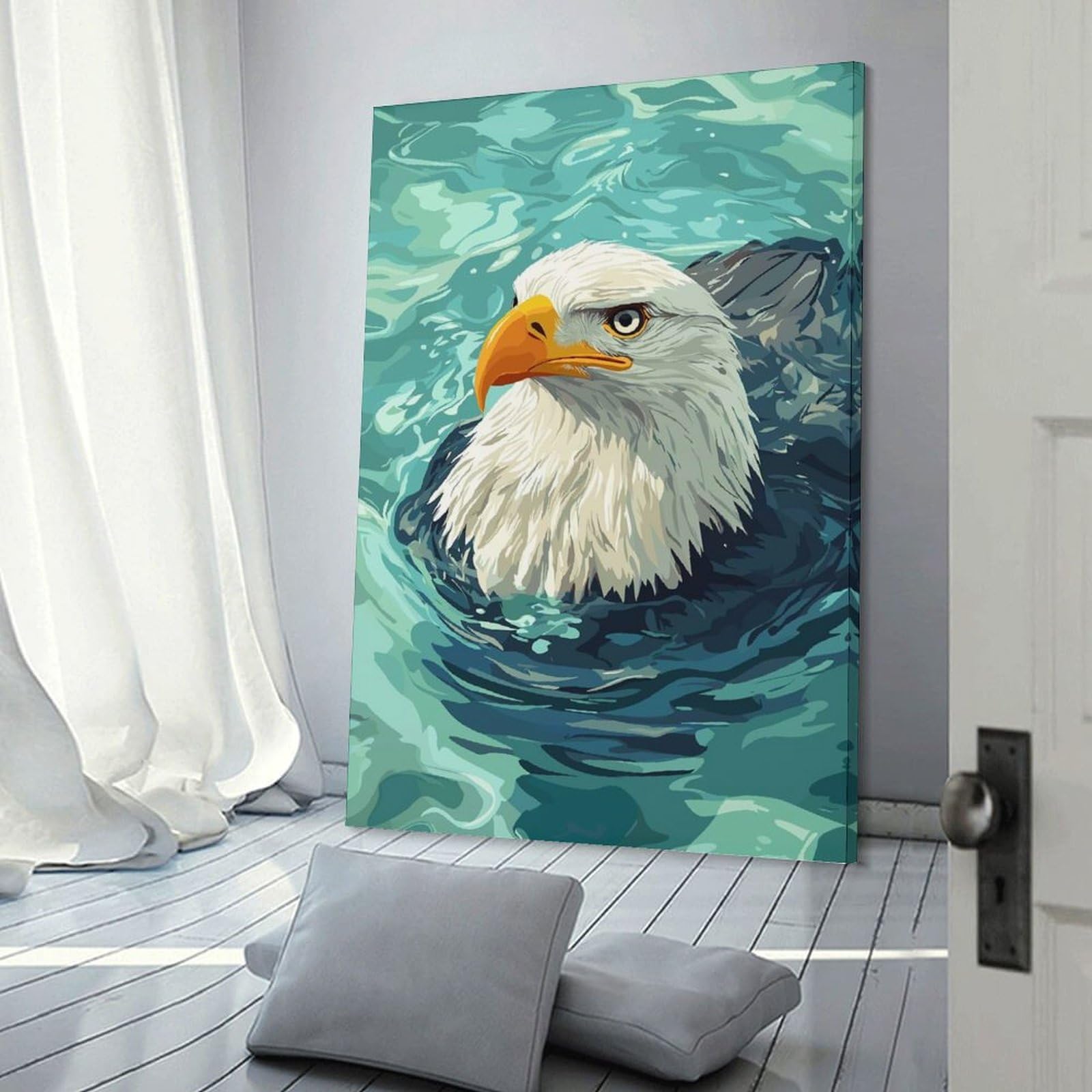Junmoney Canvas Wall Picture Eagle in Water Digital Art, 24x36inch(60x90cm), for Bedroom Decor, Cosy Corners Or Studios, A Warm Accent for Relaxed Interiors
