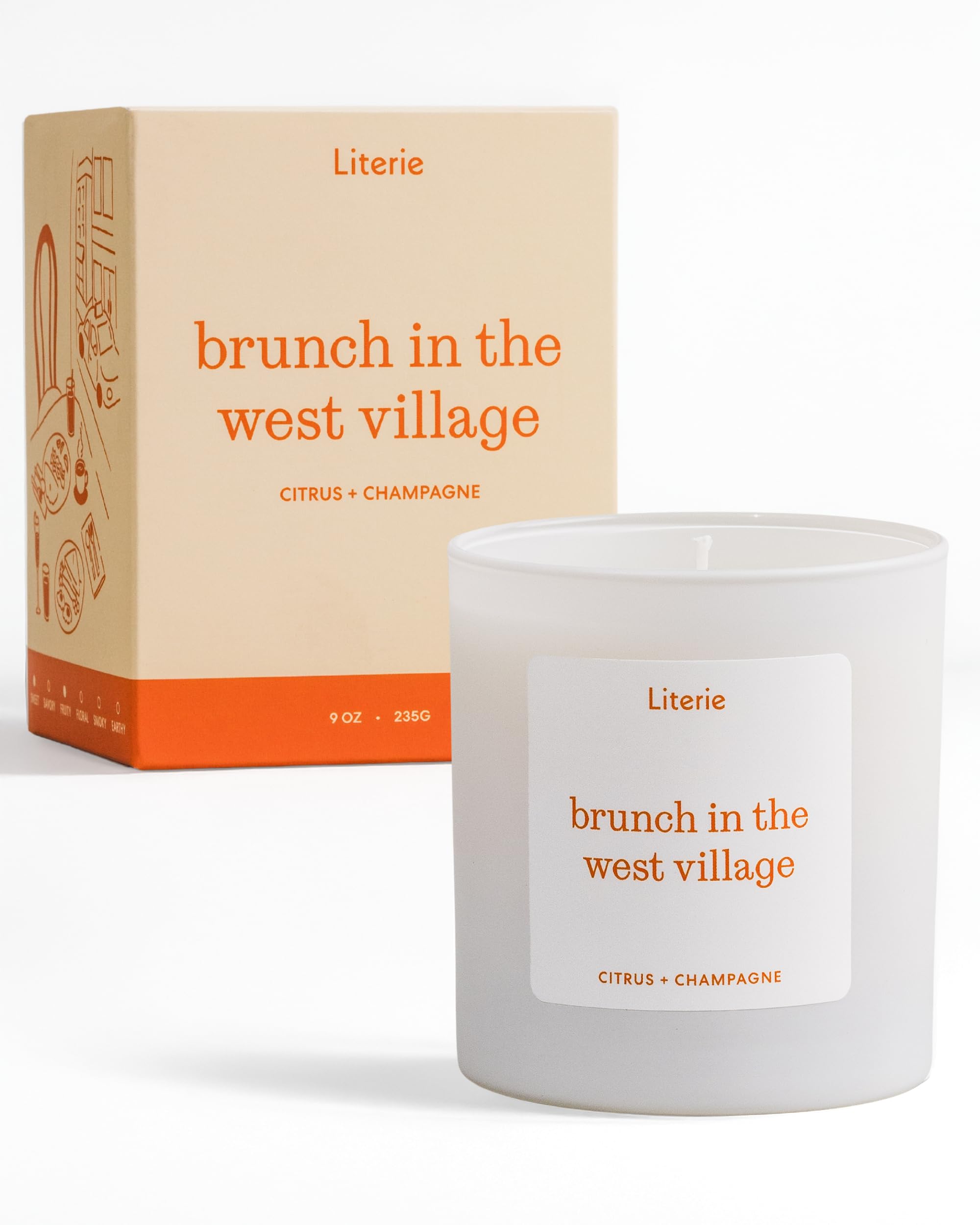 Literie NYC Inspired Scented Candle: Brunch in The West Village - Citrus & Champagne, 9oz, 50 Hour Burn, Vegan Soy & Coconut Blend Candle for Home