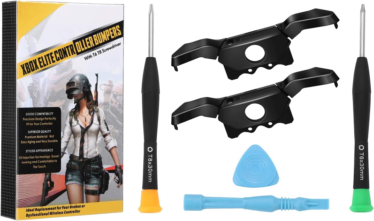 2 Pack Upgraded Bumpers Replacement LB RB Triggers Repair Buttons Parts - Ultra Durable Workmanship with T6 T8 Screwdriver Kit for Xbox One Elite Controller