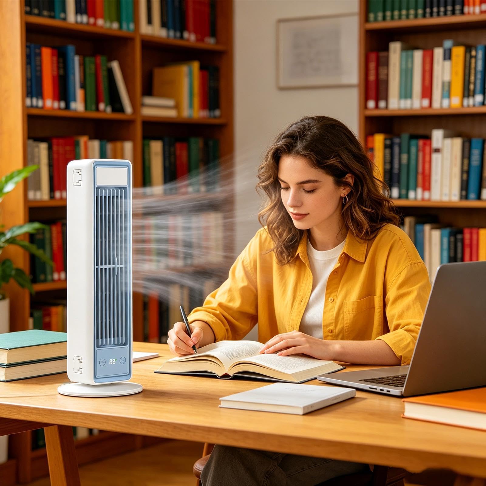 Generico Ventilatore a torre oscillante, silenzioso, senza pale | con telecomando, ventilatore a torre portatile ricaricabile tramite USB per camera da, casa, ufficio, cucina, timer 12 ore