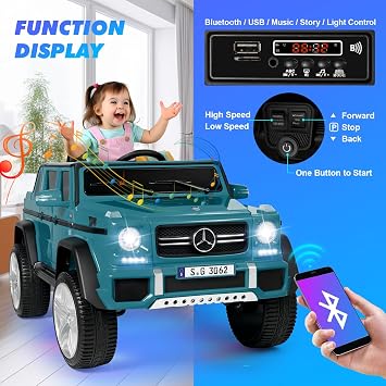 JOYLDIAS 12V7AH Ride On Car for Kids, Licensed Mercedes-Benz G650S | Kids Ride On Truck W/2.4Ghz Remote Control, 3 Speeds, Bluetooth,Music,LED Lights, Spring Suspension, Peacock Blue