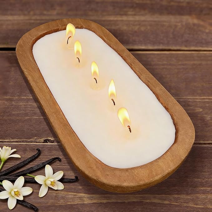 Aromatherapy Candle, SEVEYEE Vanilla Candle 5wicks 16oz, Large Wooden Bowl Candles for Women,Girl Birthday Gift,12inch