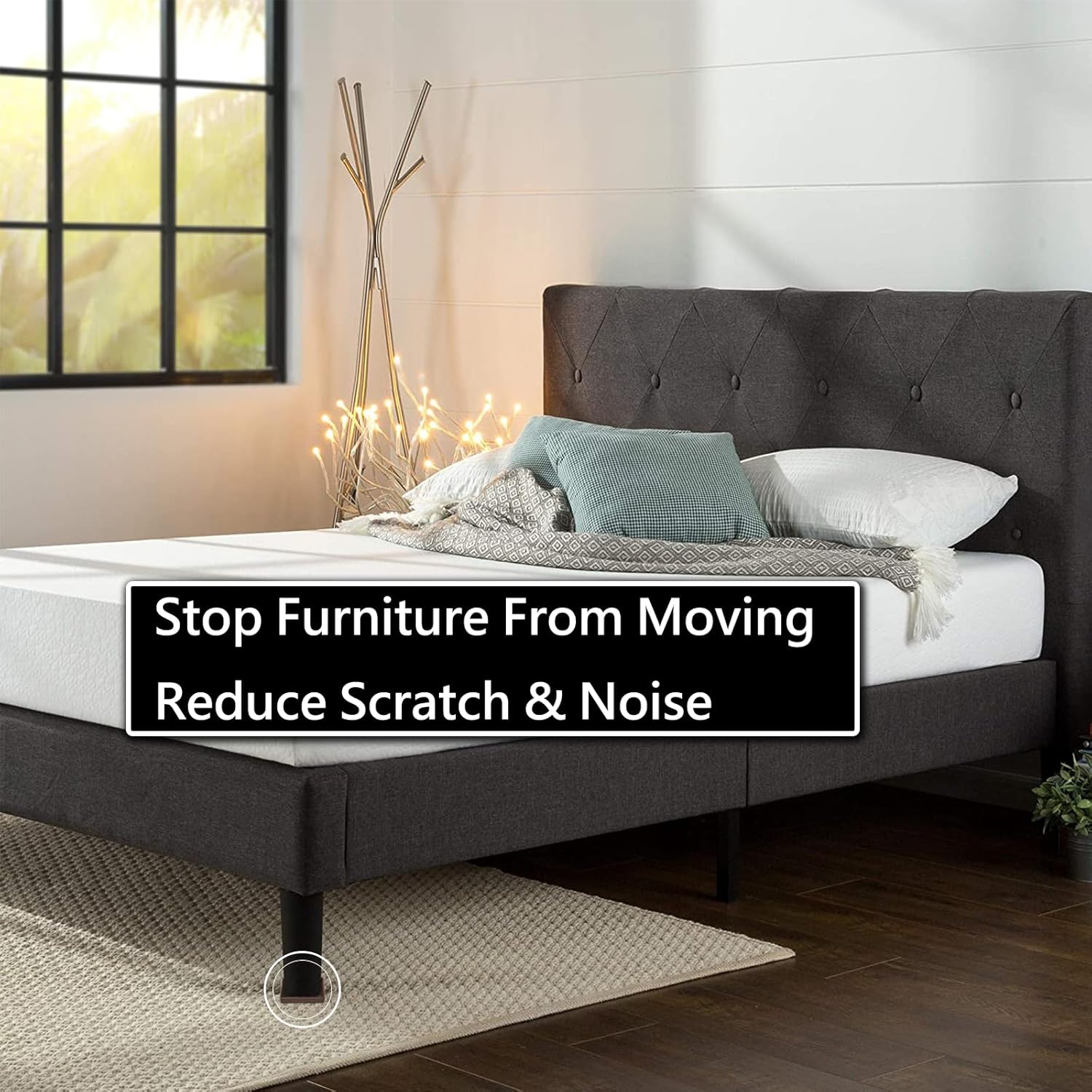 5x5 Square Rubber Furniture Caster Cups, Anti-Sliding Furniture Pads Bed Stopper Floor Protectors with Grip - Protect Any Flooring - Image 3