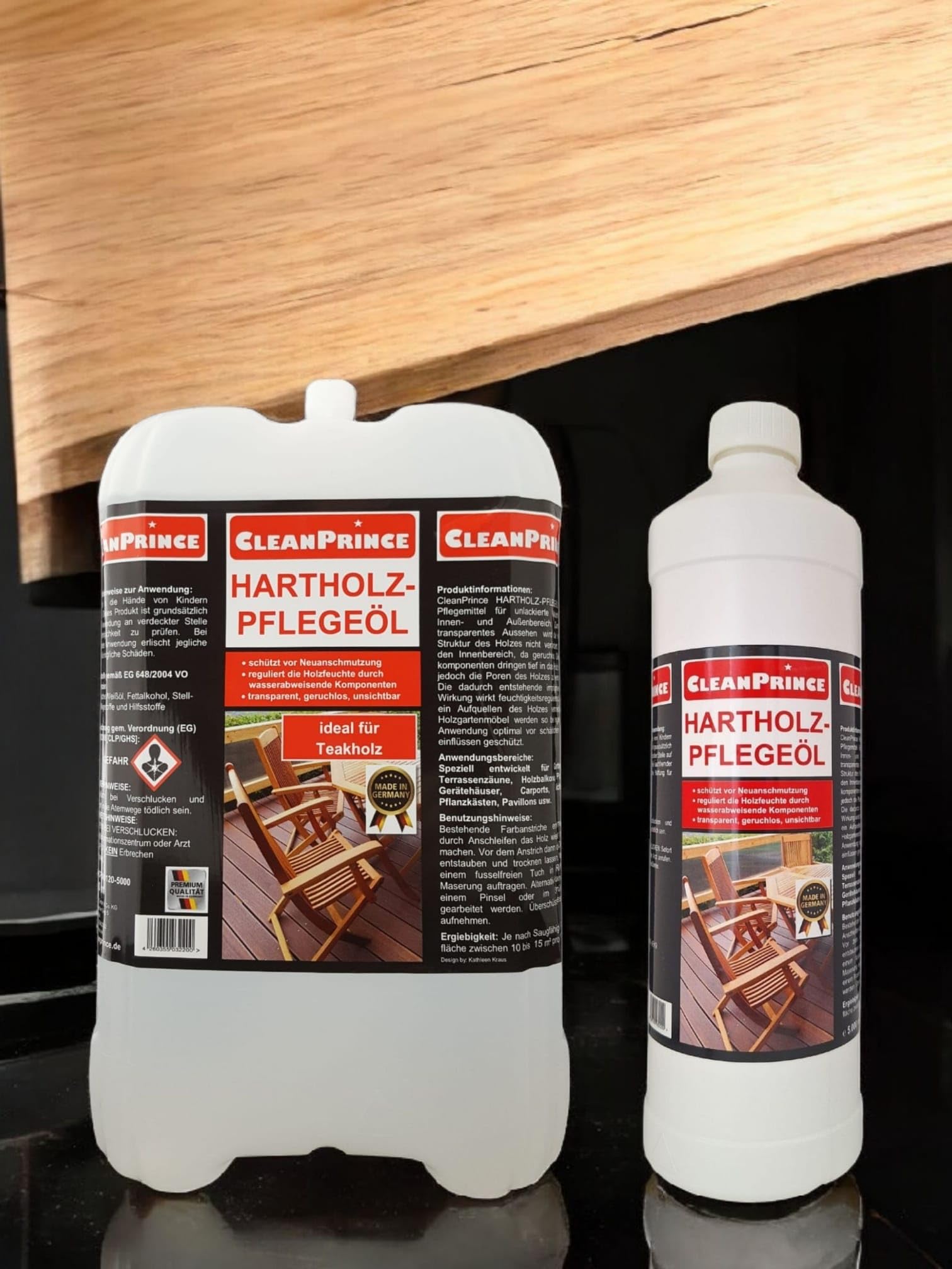 6 x 1 Litro = 6 cleanprince Madera Dura Aceite de Mantenimiento a 1000 ML Teca Bankirai para Cuidado Hartholöl Hartholzpflege Muebles Mesa Banco Sillas Carpintero Necesidades Accesorio Impregnar