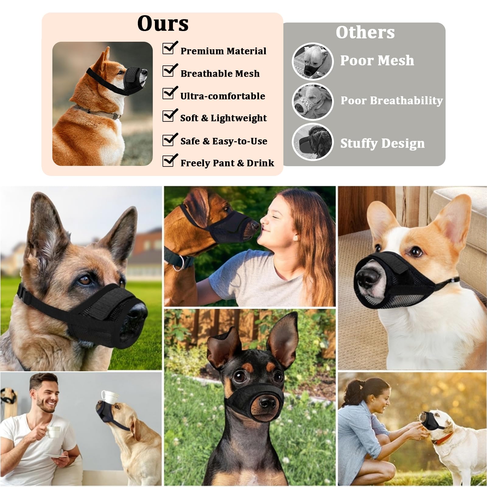 2 PCS Breathable Nylon Dog Muzzles (Black, Small) - Adjustable Mesh Training Mask for Barking & Biting Control - Image 3