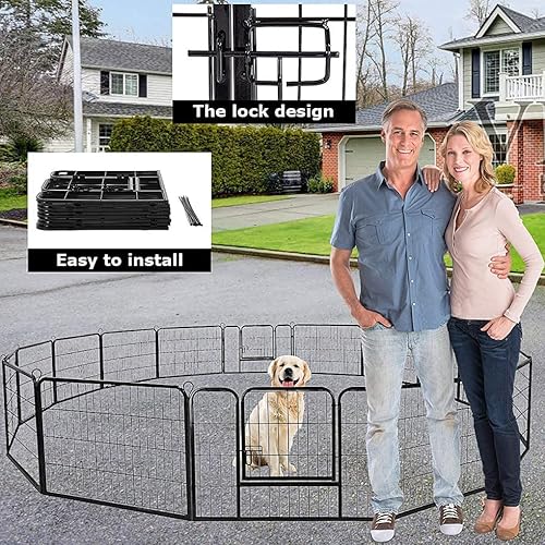 Miniatura 5 de BestPet - Corralito de 243240 pulgadas de altura para perros de todos los tamaños, 8162432 paneles, para ejercicio al aire libre, con puertas, para