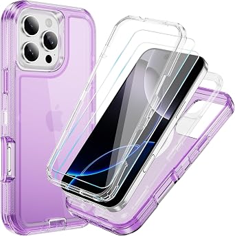 Compatible with iPhone 16 Pro Case with HD Screen Protector, Heavy Duty Shockproof [3 in 1] Clear Phone Cases for iPhone 16 Pro 6.3" Purple