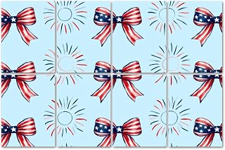 8 Pack Art Acoustic Panels Sound Absorbing Patriotic American Flag Bow Firework Burst Seamless Light Blue Decorative Soundproof Wall Panels Self Adhesive for Recording Studios Office 48"x32"