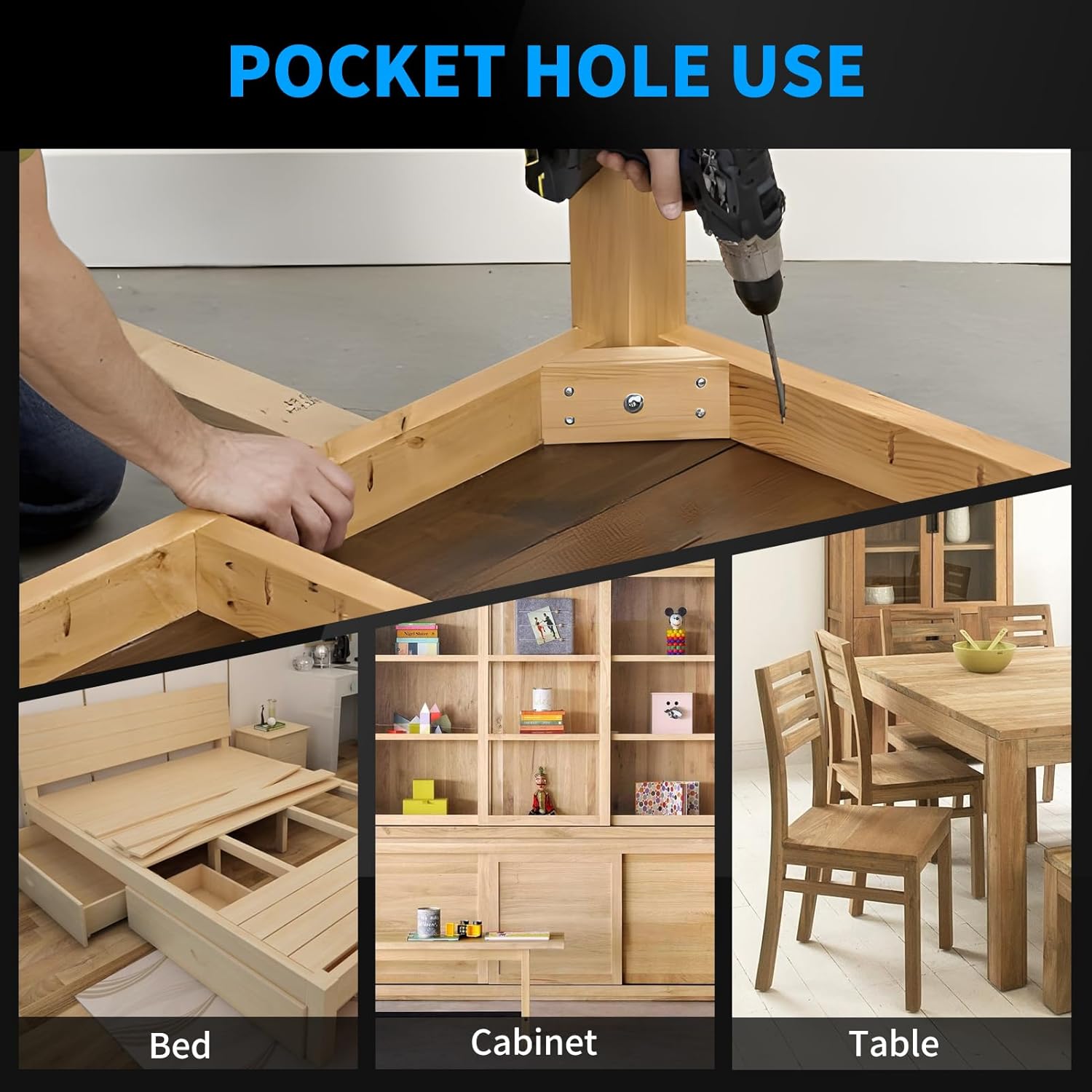 Pocket Hole Screws 2-1/2 Inch, FIXLINK Pocket Screws #8 X 2-1/2", 325 PCS, Above 1000 Hour Salt Spray Blue Coated Pocket Hole Screw for Outdoor, Square Drive, 150MM Drive Bit Included - Image 6