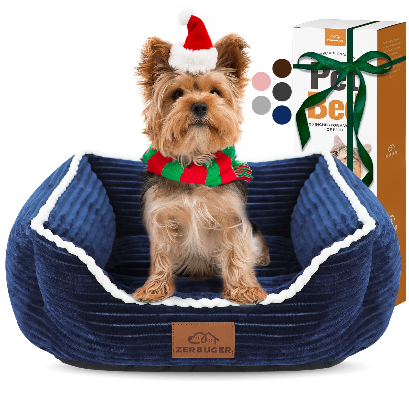 Cat Dog Bed for Pets, Rectangle Pet Bed Gift for Puppy and Kitten, Machine Washable Calming Fluffy Pet Couch Sofa for Indoor Outdoor, Portable Soft Cat Bed with Non-Slip Bottom (Small, Blue)