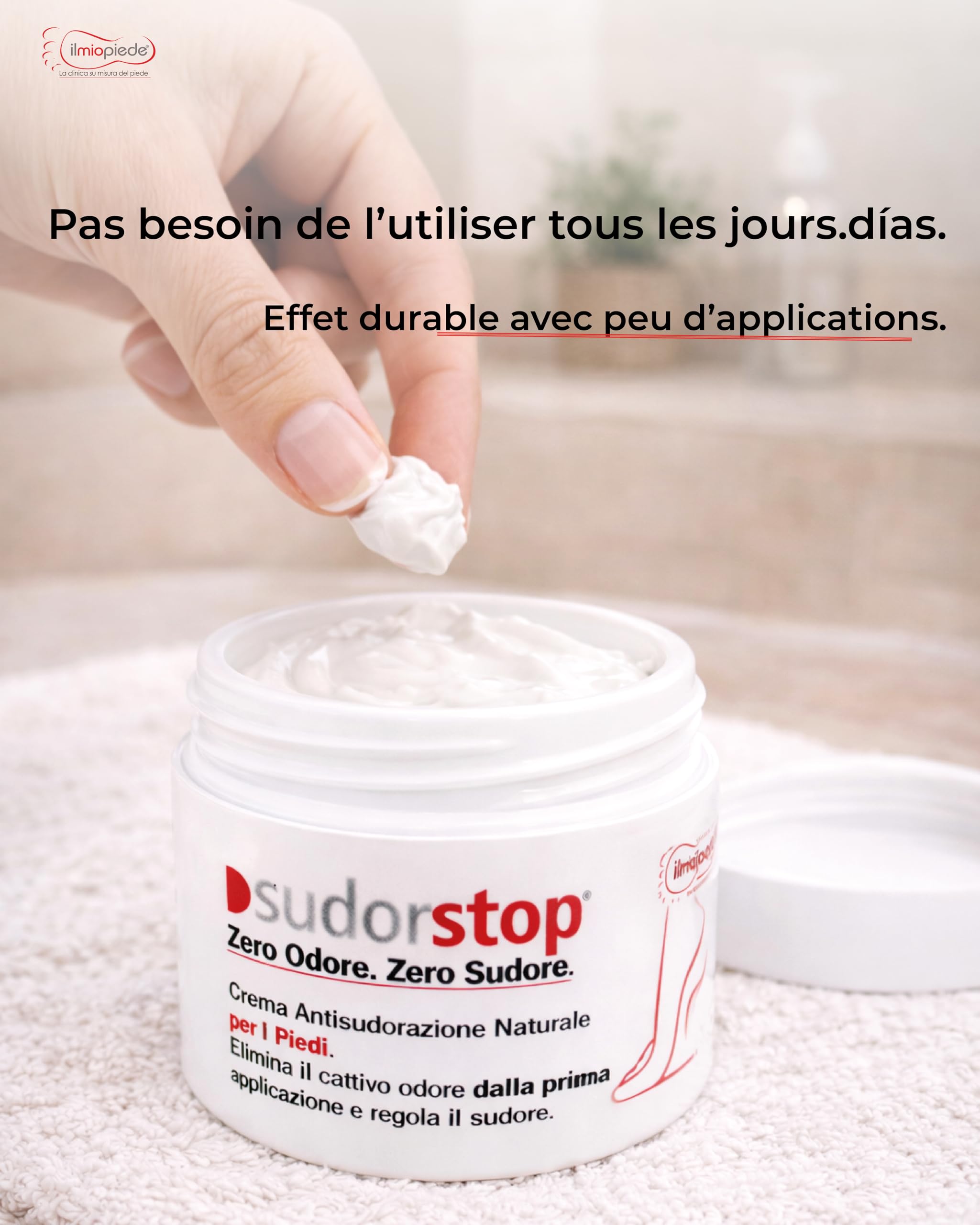 Crème naturelle contre la transpiration et les odeurs de pieds | Format Pot de ml.50 | Résultats immédiats | Sudorstop est produit en Italie