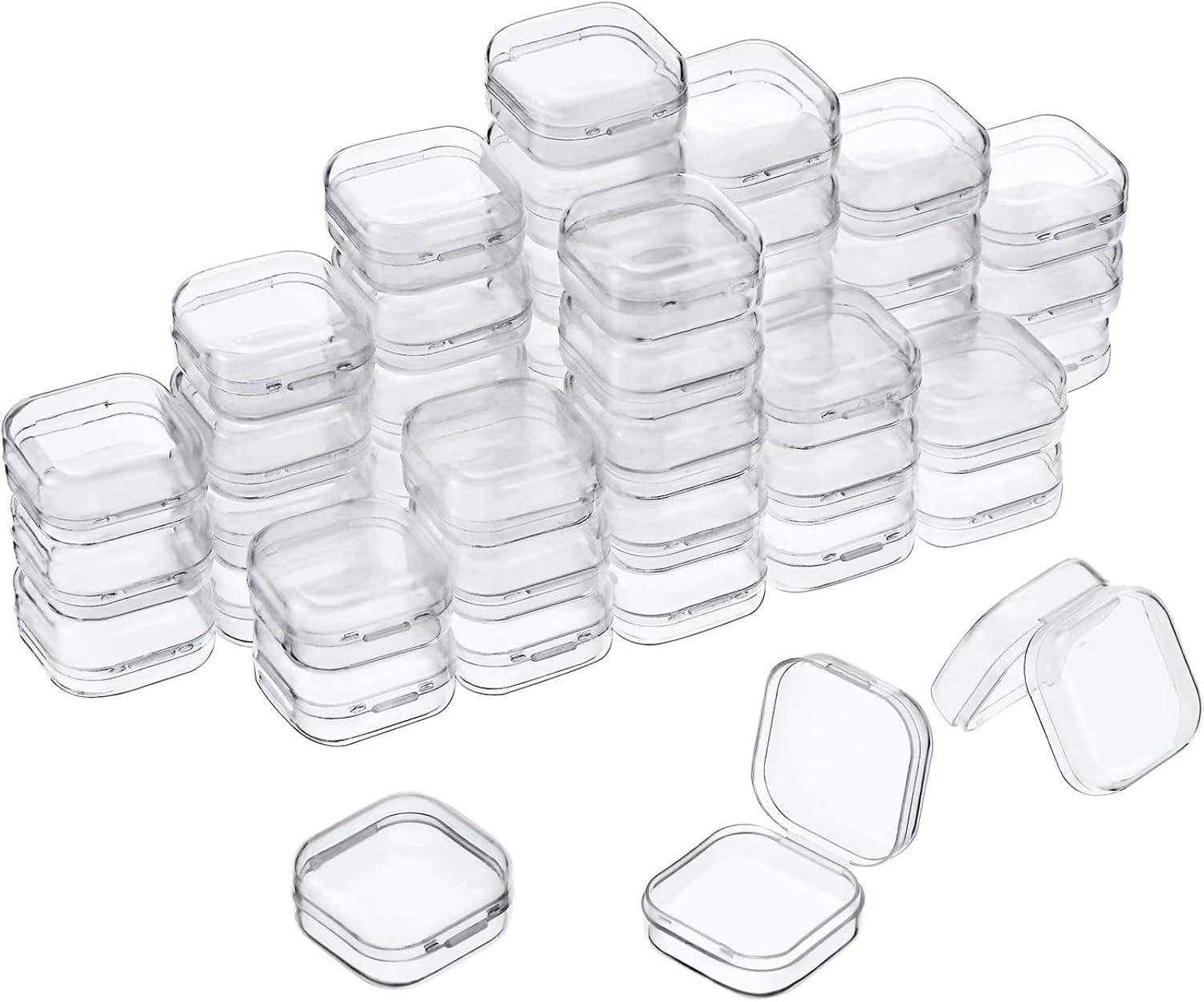 Jetec 36 Pack Clear Small Plastic Container Box Beads Organizer Boxes with Hinged Lid Square Transparent Storage Case for Small Items, Jewelry, Craft, DIY, Nail(1.37 x 1.37 x 0.7 Inches)