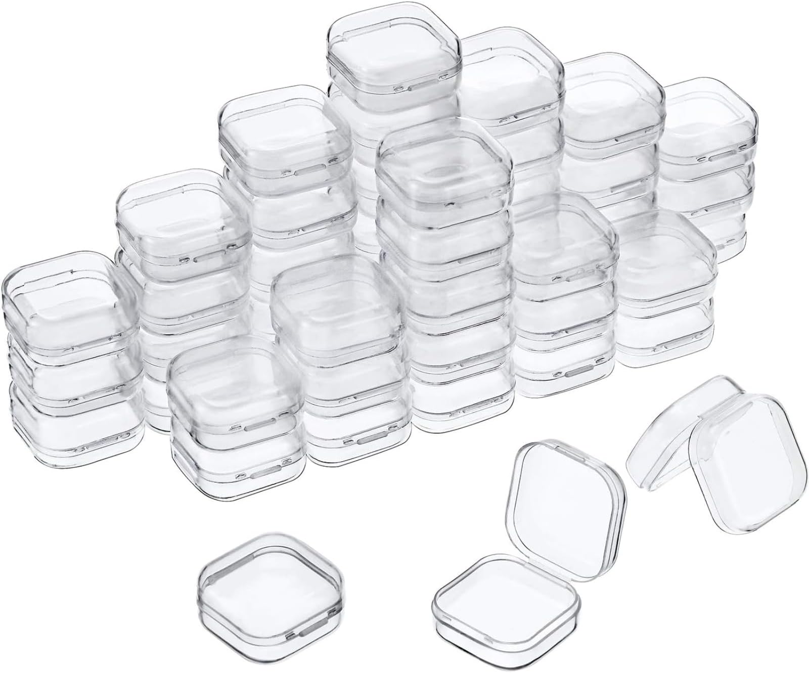 Jetec 36 Pack Clear Small Plastic Container Box Beads Organizer Boxes with Hinged Lid Square Transparent Storage Case for Small Items, Jewelry, Craft, DIY, Nail(1.37 x 1.37 x 0.7 Inches)