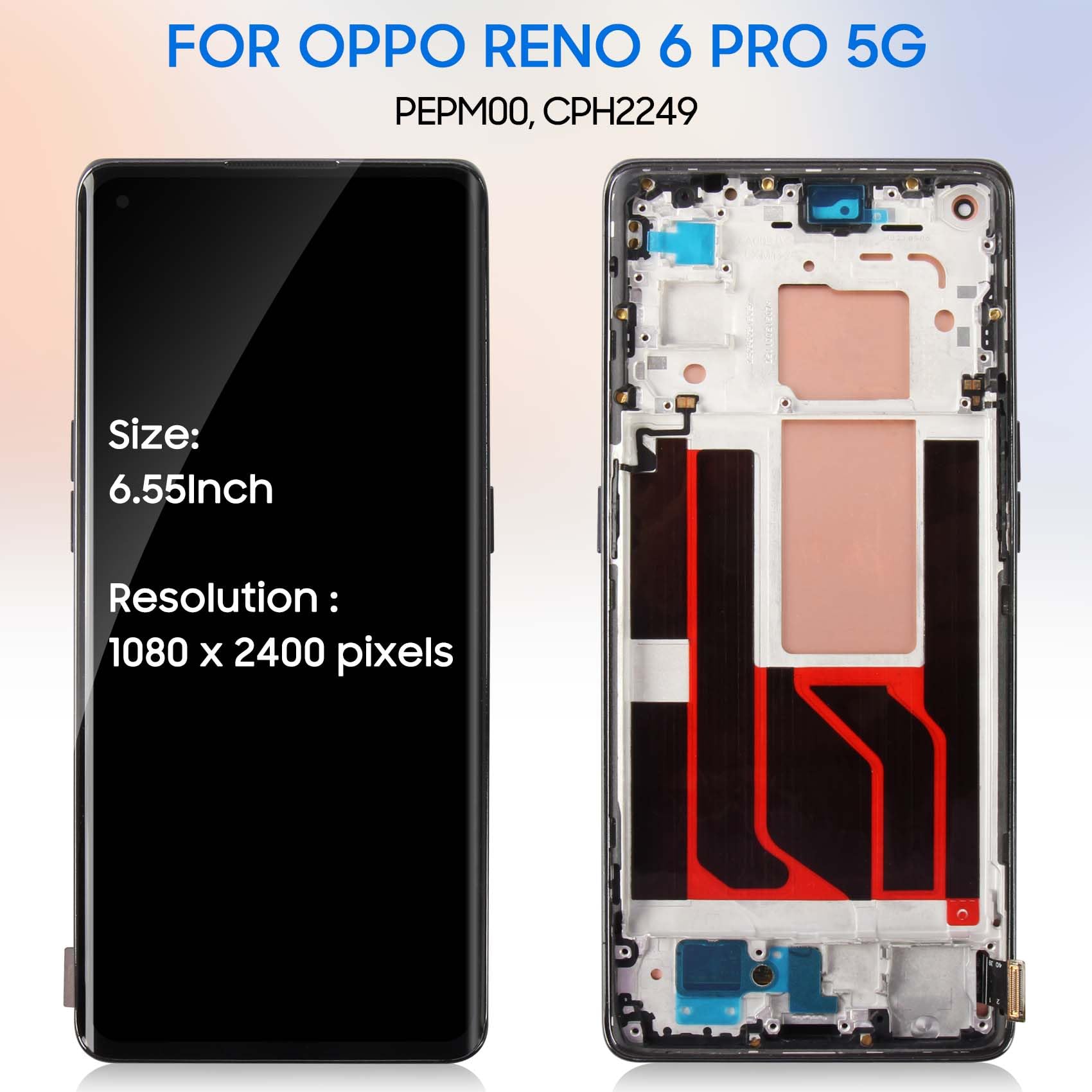 Schermo LCD Di Ricambio OLED Per Oppo Reno6/Reno 6 5G Per OPPO PEQM00, CPH2251, Kit Digitalizzatore Touch Con Telaio (nero, Con Impronte Digitali, Non Per 4G - 9