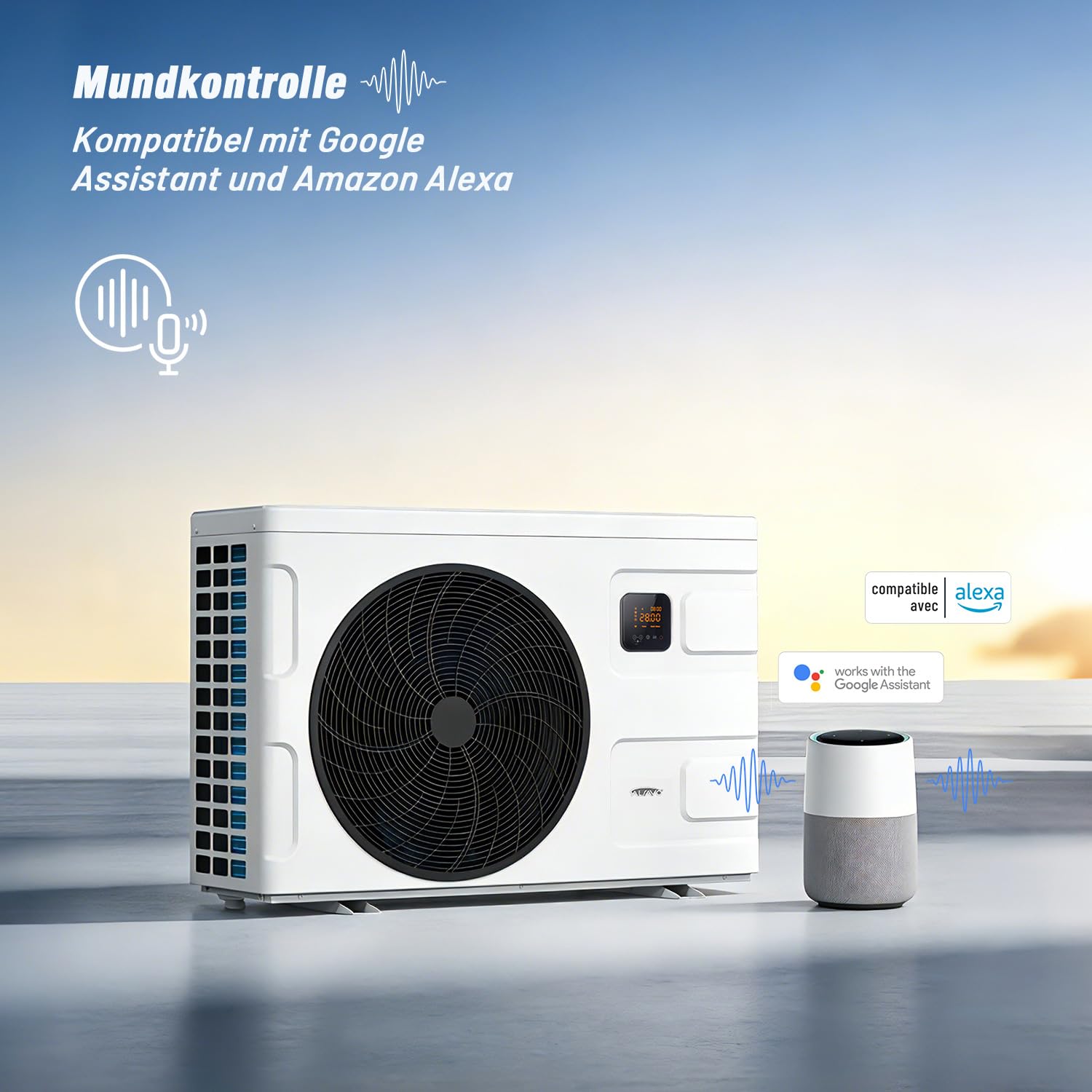 INVERBOOST Elite Pool Wärmepumpe Inverter 7,5 kW für Schwimmbecken bis 20 m³, COP bis 16, Leiser Betrieb, WiFi & Sprachsteuerung | Vollinverter Pool-Wärmepumpe mit COP bis 16, WiFi-Steuerung