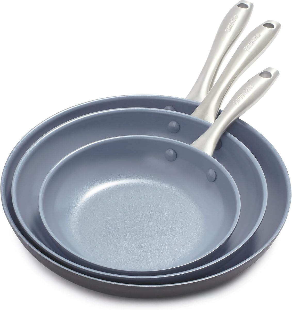 Lima Hard Anodized 8" 10" & 12" Frying Pan Skillet Set, Ceramic Nonstick, PFAS-Free Nontoxic Pots & Pans, Oven & Broiler Safe, Stainless Steel Handles, Cookware for Eggs & Omelet, Gray