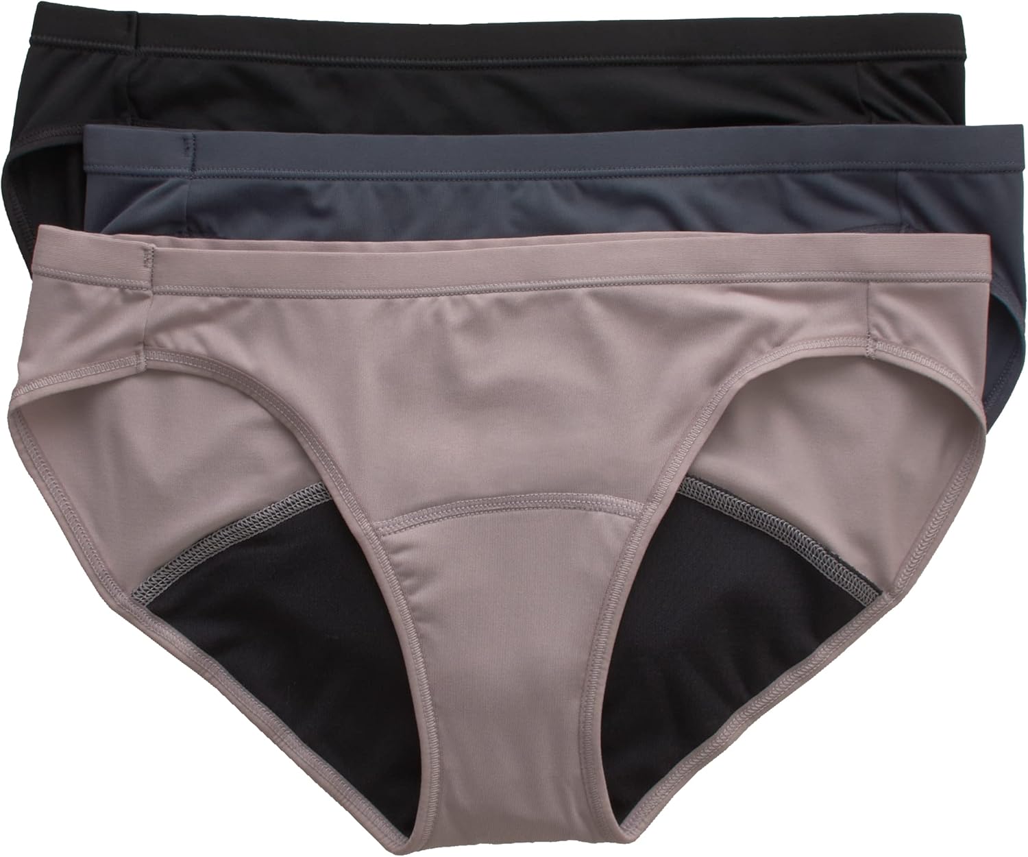 Hanes Ropa interior de bikini para mujer, comodidad y período, protección contra fugas posparto y menstrual, paquete de 3 unidades