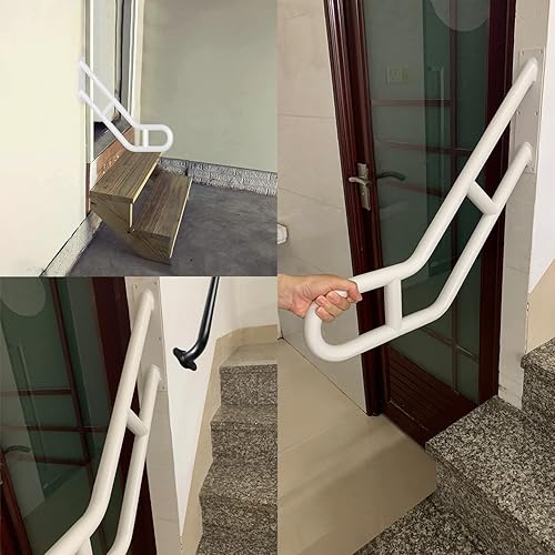 Miniatura 10 de Pasamanos en forma de U de 25 pulgadas para exteriores de 1 a 3 escalones, barandilla de montaje en pared negra doblada mejorada para interiores,