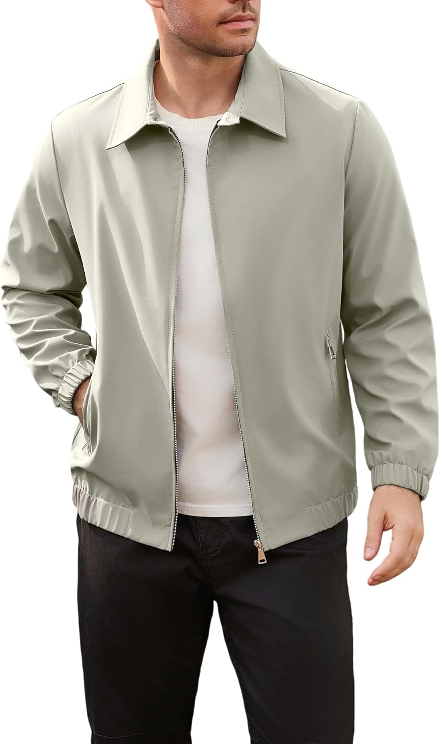 QTE Lightweight Jackets for Men Casual Windbreaker Stylish Light Fall Spring Golf Work Business and Casual lapel Coat