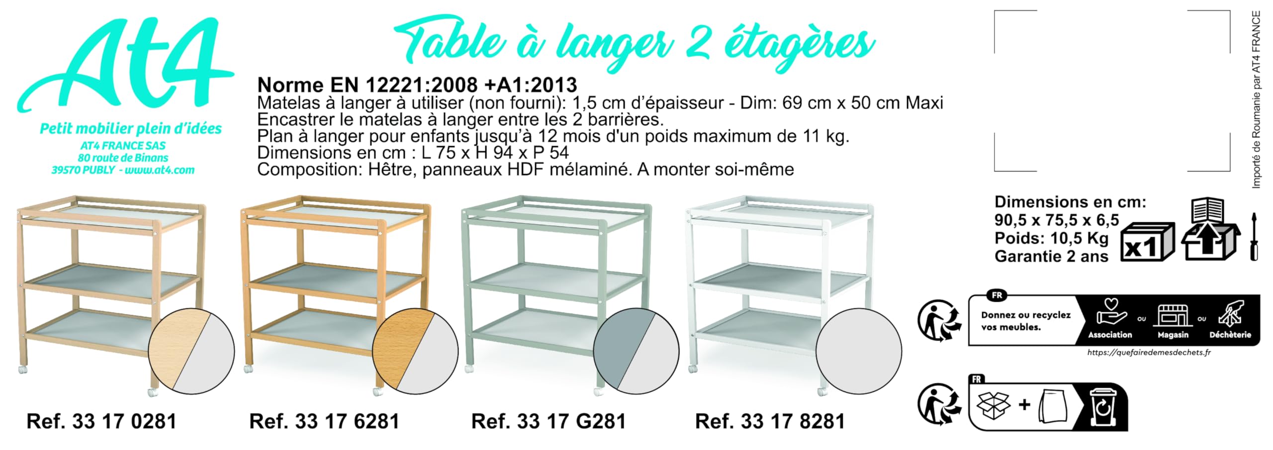 AT4 - Fasciatoio 2 prateleiras ESSENTIEL legno ESSENTIEL - Bianco - 54 x 74 x 94 cm