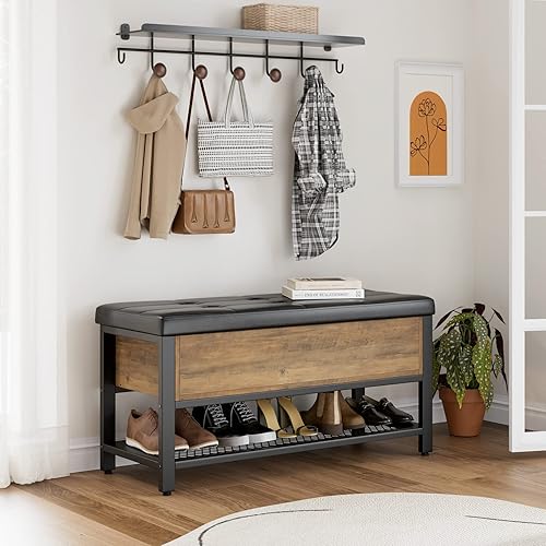 Miniatura 2 de HOSTACK Storage Bench, Entryway Shoe Bench with Flip-Open Storage Box, End of Bed Ottoman Bench with Storage Shelf and Padded Seat for Bedroom,